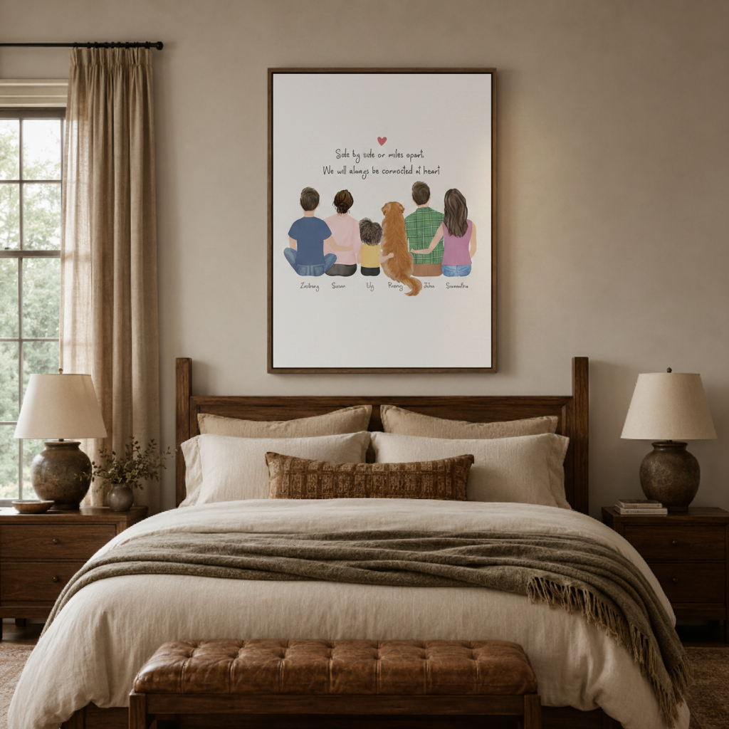 Sentimental family wall art canvas print – minimalist illustration of loved ones with handwritten quote, bedroom decor by Aurewall