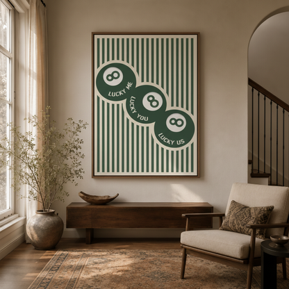 Bold 8 ball pop art canvas wall art in entryway – green stripe lucky billiard print as statement hallway decor by Aurewall