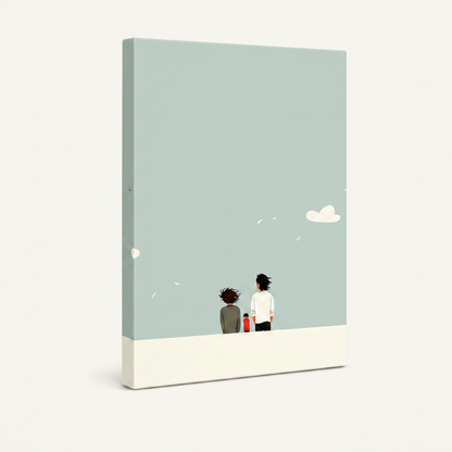 Gallery wrap canvas print with minimalist family illustration on off-white background