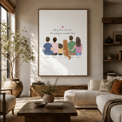 Family love canvas wall art – minimalist line art print of family sitting together with heartfelt quote, living room decor by Aurewall