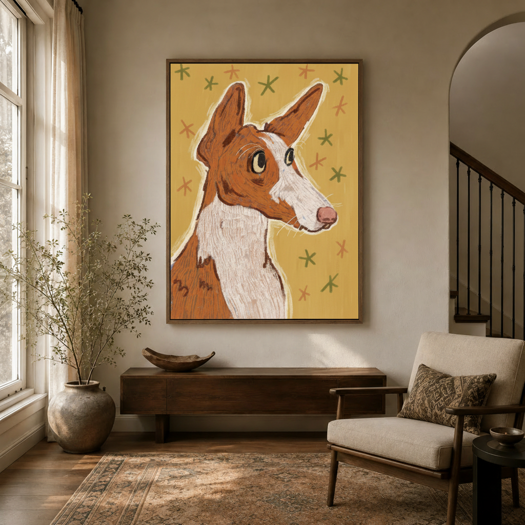Charming greyhound dog portrait in floating frame hung in a bright entryway with natural light主图2