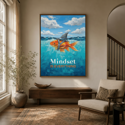  Inspirational "Mindset Is Everything" framed canvas displayed in a cozy entryway hallway