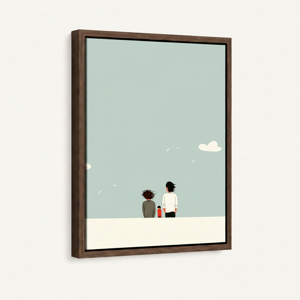 Contemporary family wall art canvas print in minimalist style hanging in entryway