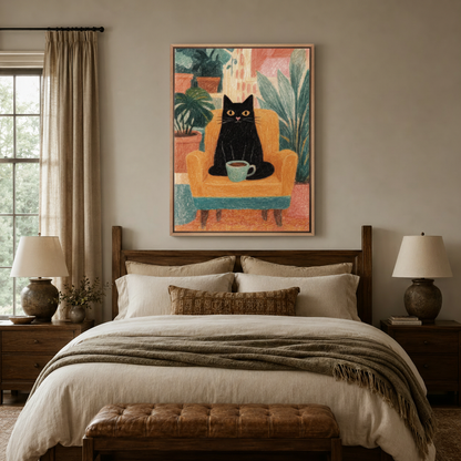 Dark vintage egret wall art canvas print – antique style white heron nature painting for bedroom or study