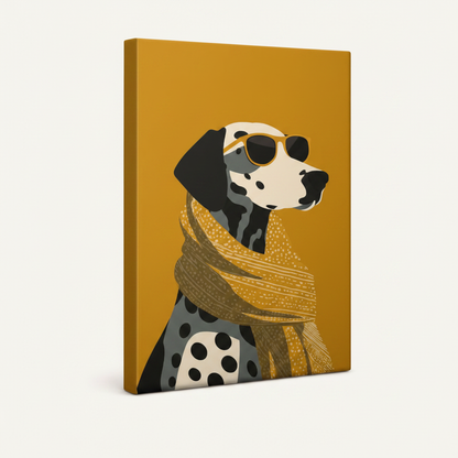 Gallery wrap canvas of minimalist Dalmatian dog pop art illustration shown at angle on white background