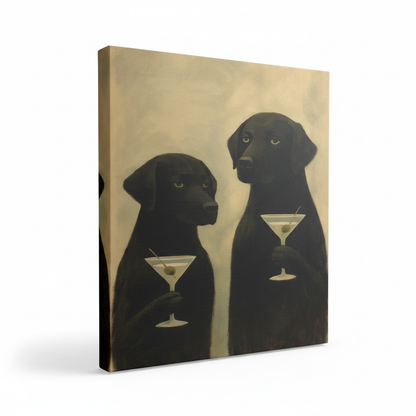 Framed cocktail dogs wall art – elegant funny dog canvas print perfect for man cave or bar cart