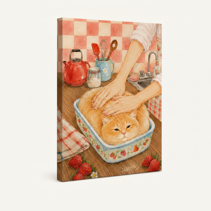 Stretched canvas cat loaf illustration product mockup on neutral background