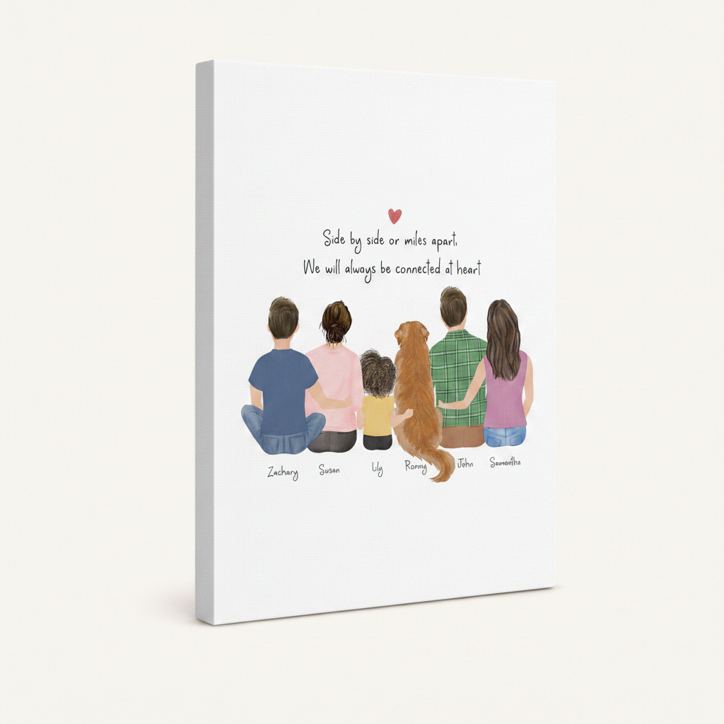 Stretched canvas family art print – unframed minimalist illustration of family togetherness, gallery wall or meaningful gift idea