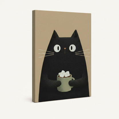 Cozy cat canvas wall art gallery wrap, no frame, angled view on white background