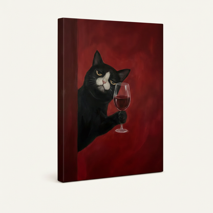 Stretched canvas side view of moody tuxedo cat portrait wall art