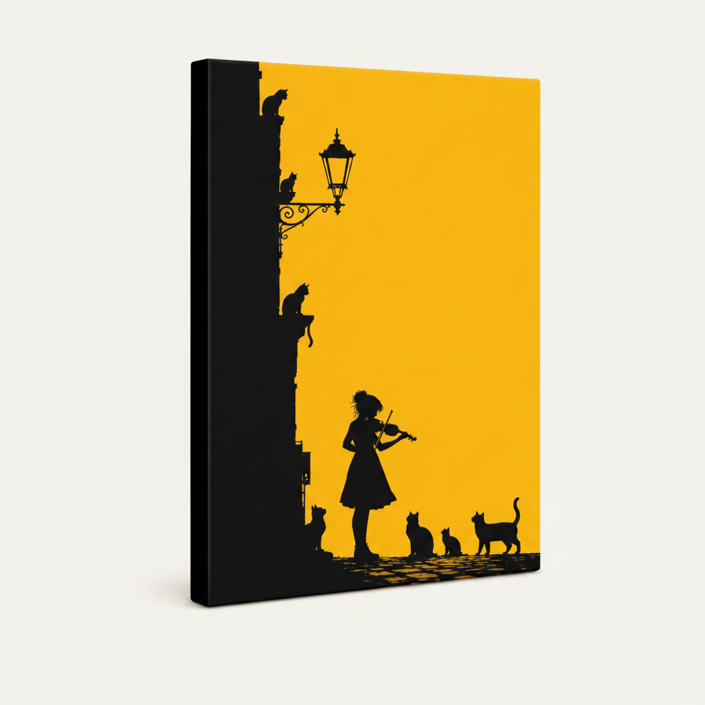 Epic knight and black cats canvas gallery-wrapped stretched canvas, 3/4 side view with light grey wrap edges