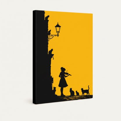 Epic knight and black cats canvas gallery-wrapped stretched canvas, 3/4 side view with light grey wrap edges