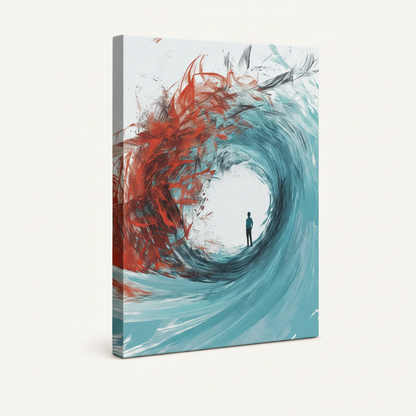 Stretched canvas abstract swirl painting showing side depth and edge wrap, white background