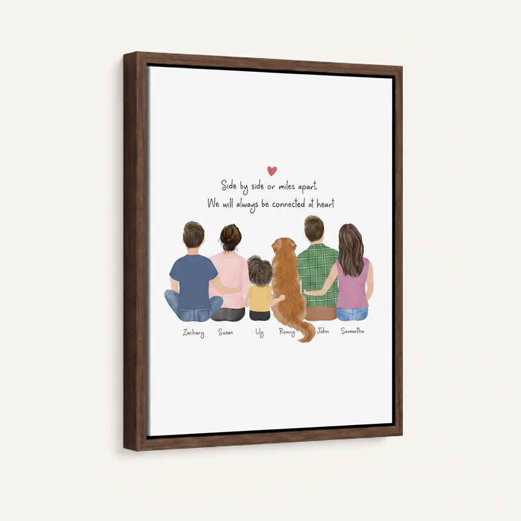 Framed family love canvas wall art – sentimental minimalist line art print, ready to hang living room or nursery decor by Aurewall