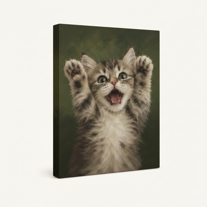 Stretched canvas funny cat wall art gallery wrap side view on white background