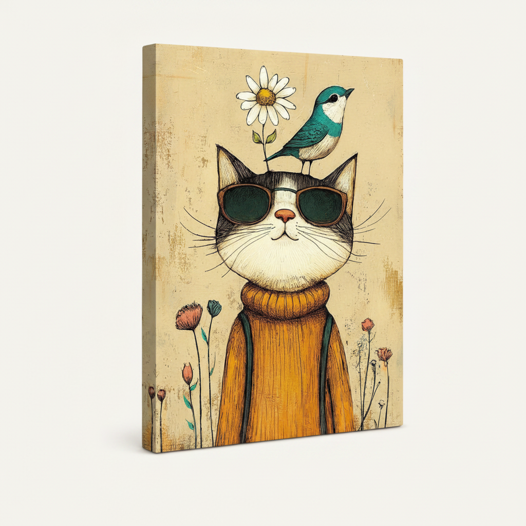 Gallery-wrapped frameless canvas – side angle view showing warm beige wrap on all edges