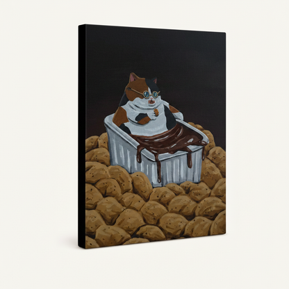 Funny cat canvas gallery-wrapped stretched canvas, 3/4 side view with dark wrap edges

