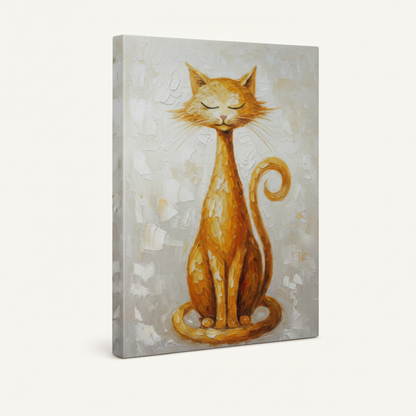 Side view of stretched canvas showing gallery-wrap depth with serene golden cat artwork
