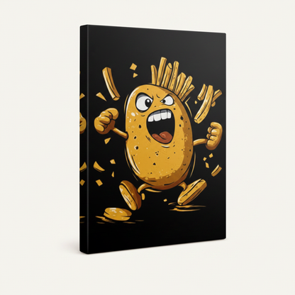 Angry potato cartoon gallery wrap stretched canvas print product shot on white background side angle