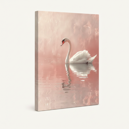 Stretched canvas swan wall art showing side depth and edge wrap, white background product shot