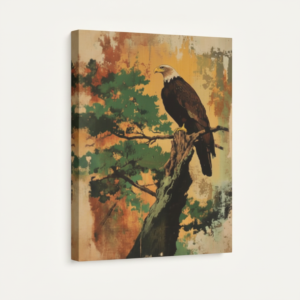 Unframed bald eagle vintage canvas print – stretched autumn wildlife nature wall art for gallery wall or entryway