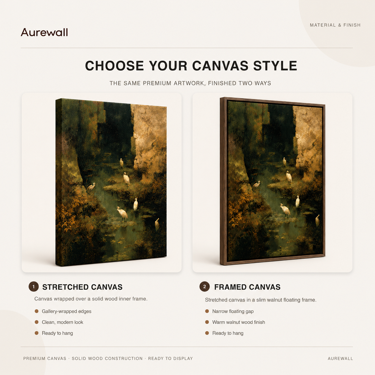 Aurewall wall art – choose stretched or framed canvas style, ready to hang
